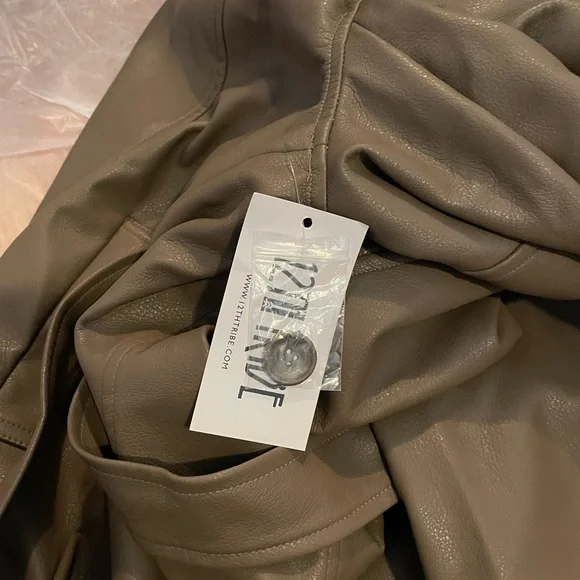 GIGI TAUPE VEGAN LEATHER PEA COAT - Picture 3 of 6